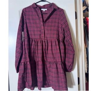 New with tags HYFVE plaid babydoll dress in red and black.